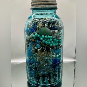 Vintage/Antique 1923-1933 Blue Ball Jar Full of 4lbs, 60+ pcs. Wearable Jewelry